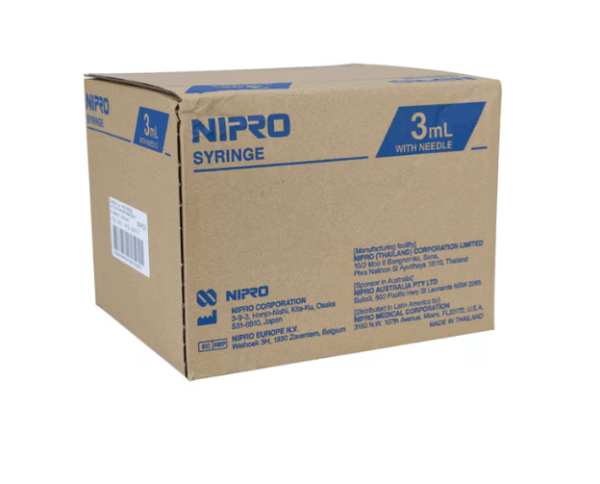 Nipro 3ml Syringe with 22 Gauge 1.5 inch Needle 100 Count