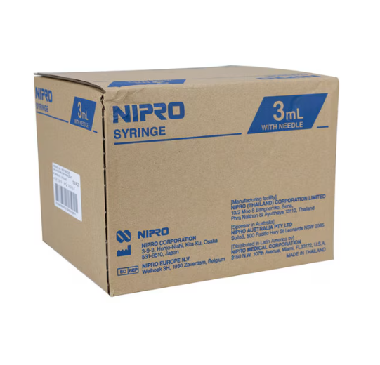 Nipro Syringe & Needle, 3mL, Luer Lock, 23G X 1, Hypodermic, 100 count