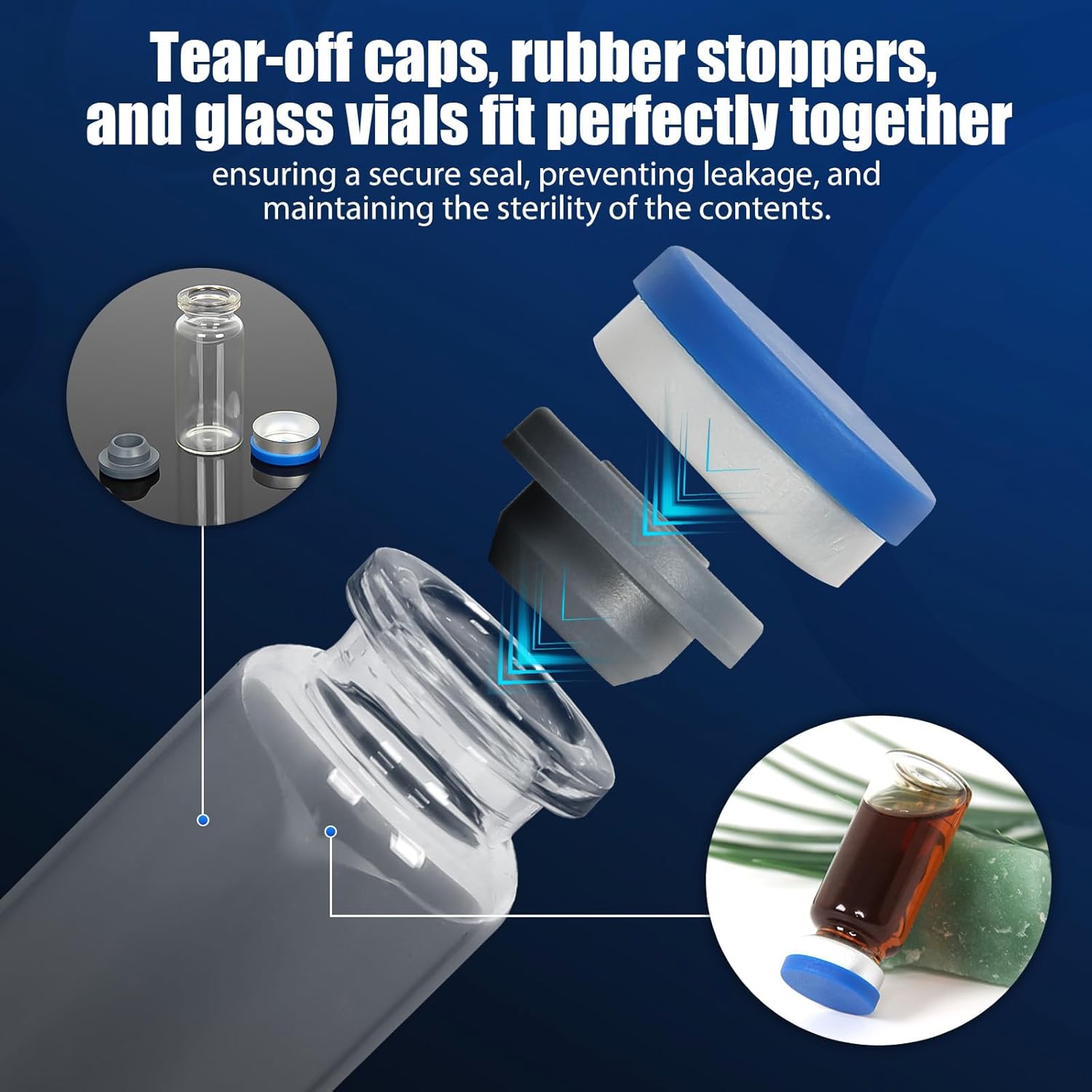 10ml glass vials with stoppers and caps